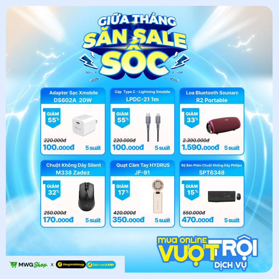 Đặt lịch săn sale giữa tháng tại MWG Shop, hàng ngàn sản phẩm công nghệ đồng loạt giảm giá cực sốc Đặt lịch săn sale giữa tháng tại MWG Shop, hàng ngàn sản phẩm công nghệ đồng loạt giảm giá cực sốc