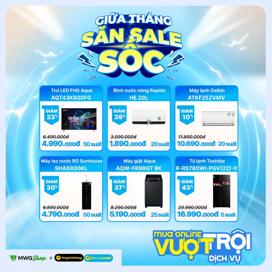 Đặt lịch săn sale giữa tháng tại MWG Shop, hàng ngàn sản phẩm công nghệ đồng loạt giảm giá cực sốc Đặt lịch săn sale giữa tháng tại MWG Shop, hàng ngàn sản phẩm công nghệ đồng loạt giảm giá cực sốc