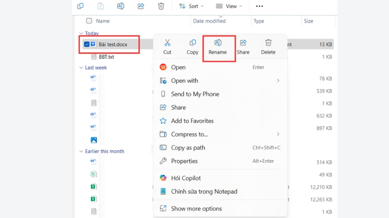  Nhấp chuột phải v&agrave;o file v&agrave; chọn Rename