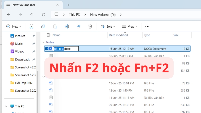 Nhấn ph&iacute;m F2 hoặc Fn+F2 tr&ecirc;n b&agrave;n ph&iacute;m để đổi t&ecirc;n file Word