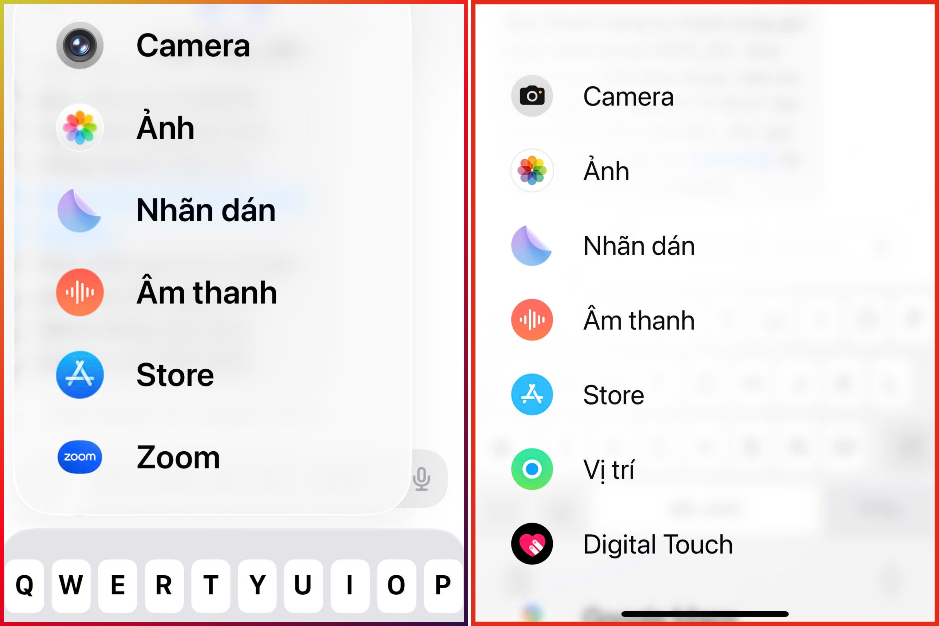 Tin nhắn mặc định trên iOS 28 (bên trái) cũng có phần khác iOS 18 (bên phải). Tin nhắn mặc định trên iOS 28 (bên trái) cũng có phần khác iOS 18 (bên phải).
