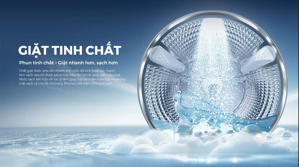 Giai đoạn 1: Nước giặt/xả được hòa tan kỹ lưỡng, sẵn sàng thẩm thấu đều vào quần áo