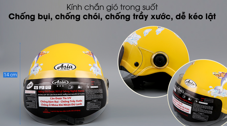 Mũ Asia MT-103KS với kính chắn gió và dây quai chắc chắn, bảo vệ an toàn cho bé