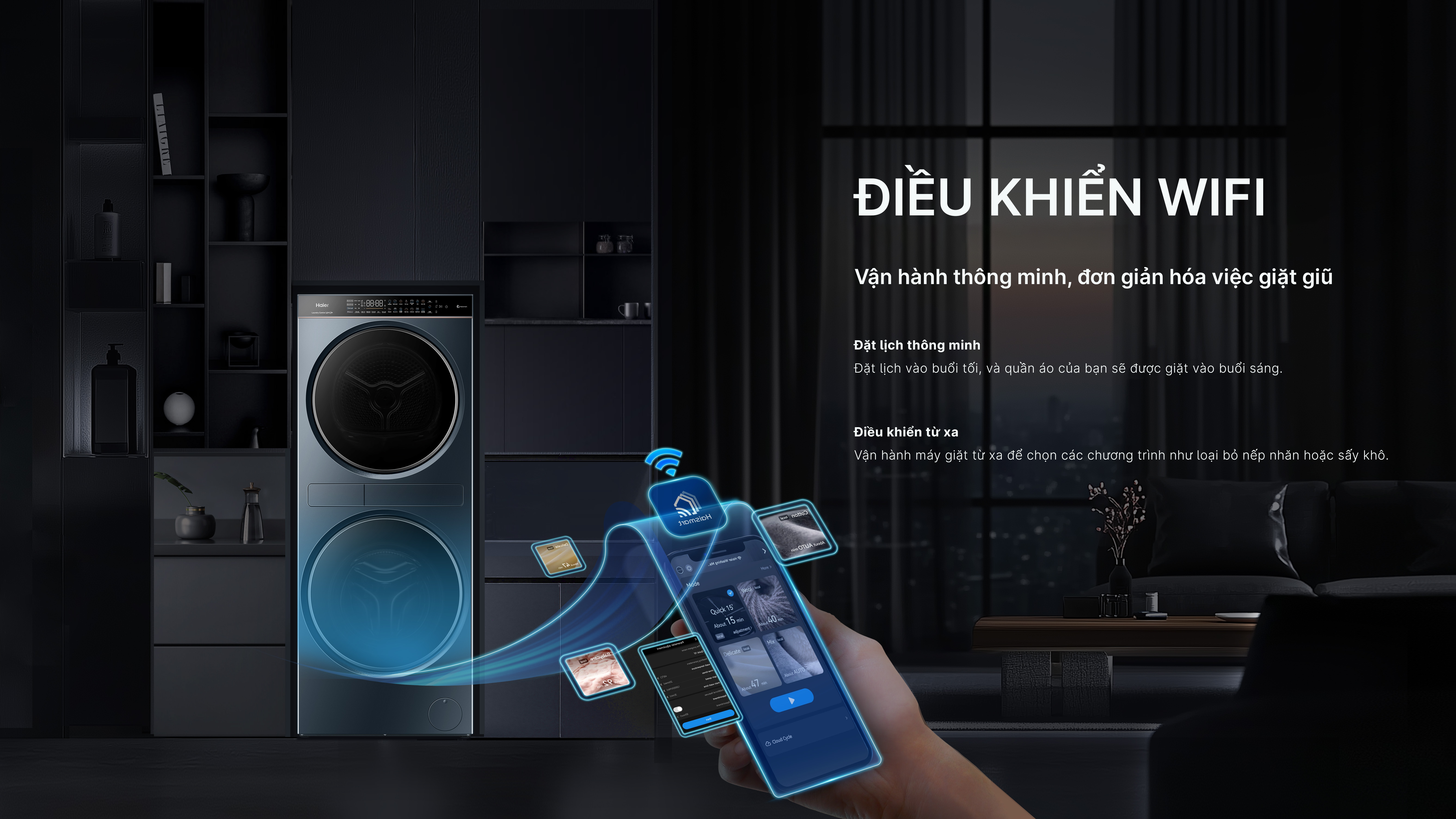 Bạn có thể kết nối Wi-Fi và điều khiển từ xa dễ dàng thông qua ứng dụng Haismart