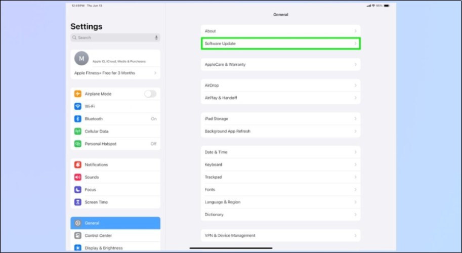 Cài đặt chung > Cập nhật phần mềm