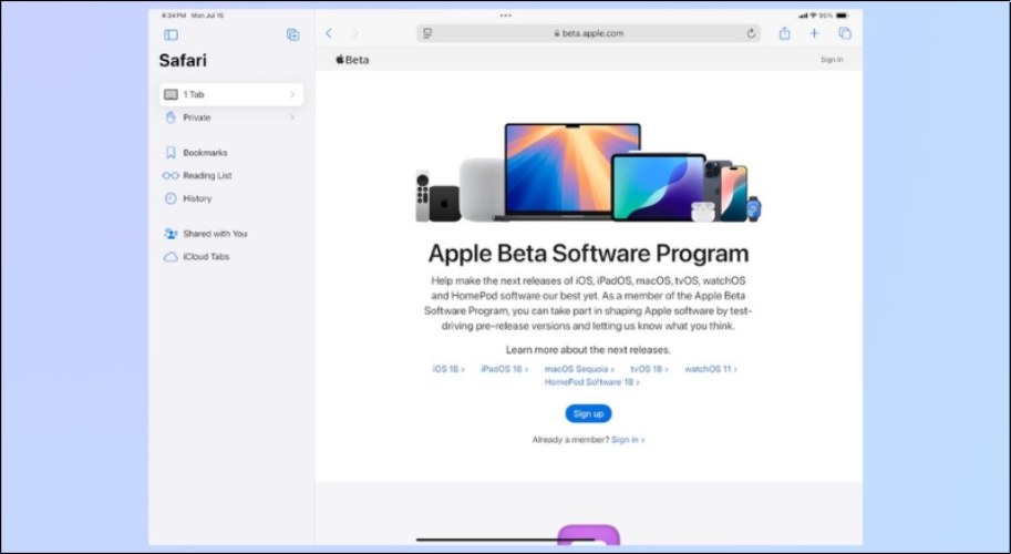 Đăng ký chương trình thử nghiệm phần mềm Apple
