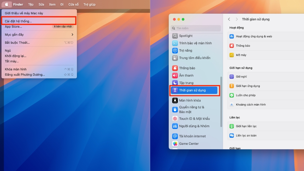 Chọn Screen Time (Thời gian sử dụng) 