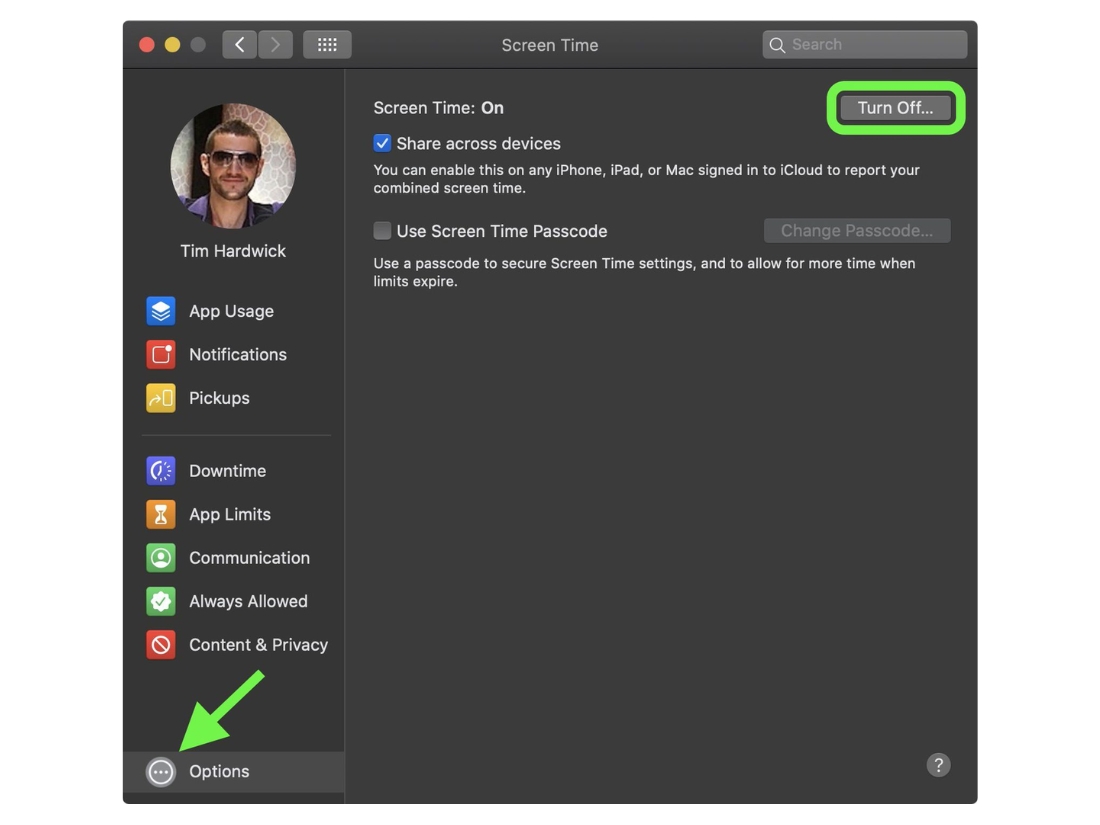 Nhấn Turn On để bật Screen Time