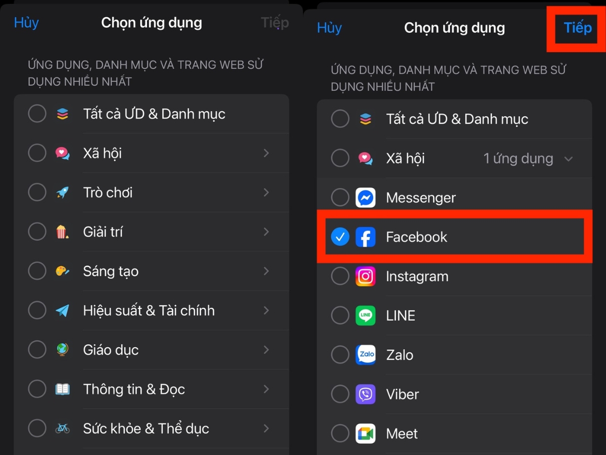Chọn một hoặc nhiều danh mục ứng dụng