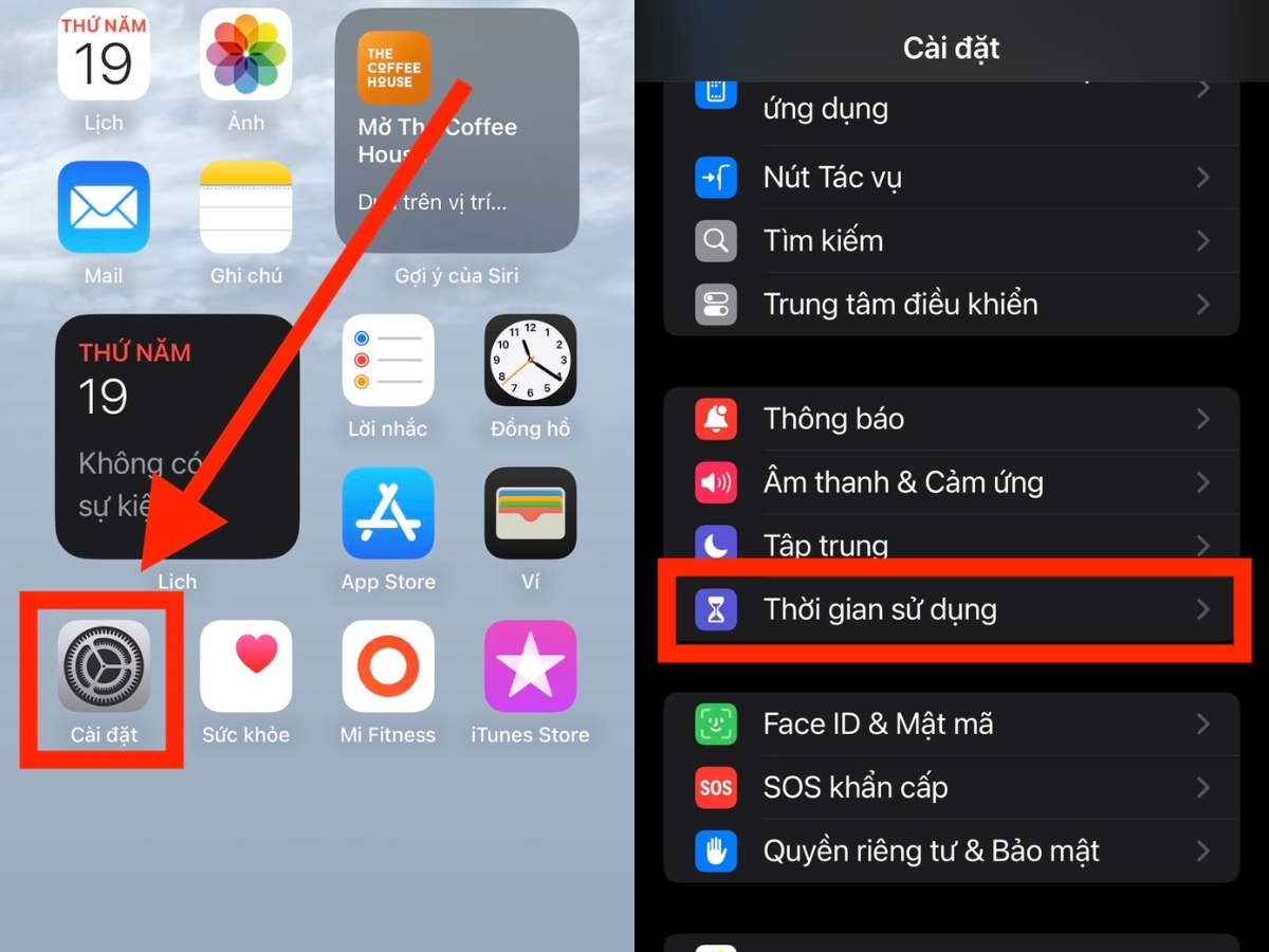 Mở C&agrave;i đặt > Chọn Screen Time