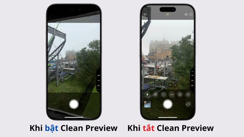 Giao diện khi bật/tắt Clean Preview Giao diện khi bật/tắt Clean Preview