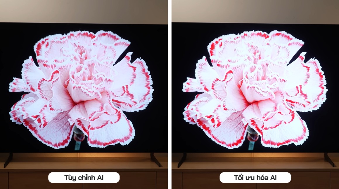 Chế độ AI Tối ưu hóa tự điều chỉnh màu và sáng theo nội dung, giúp hiển thị luôn sống động, tiện lợi