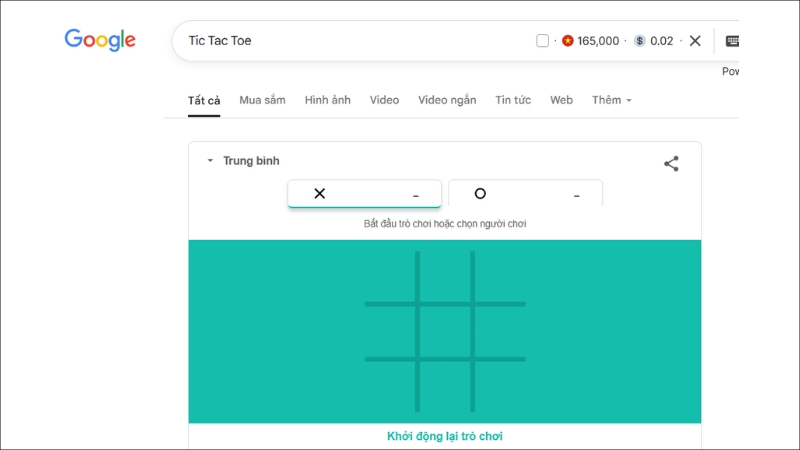 Game Tic Tac Toe tr&ecirc;n Google