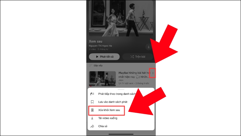Chọn biểu tượng dấu 3 chấm v&agrave; bấm X&oacute;a khỏi xem sau