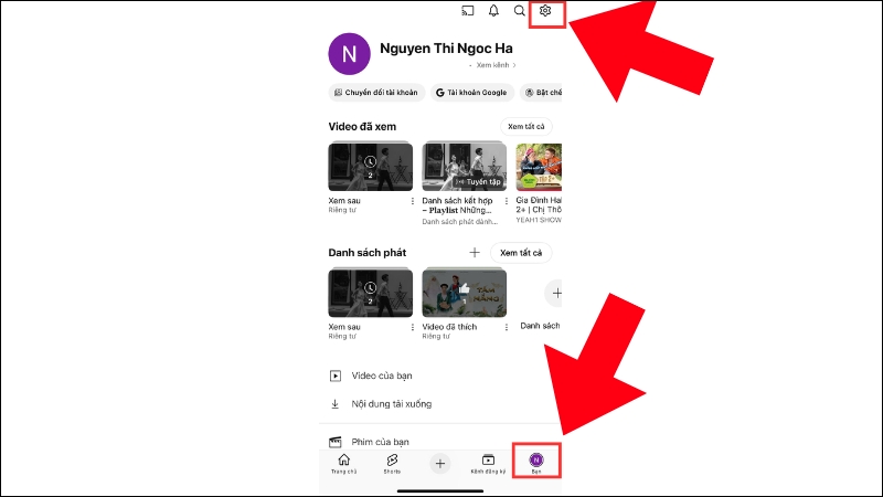 Chọn biểu tượng ảnh đại diện > Bấm C&agrave;i đặt