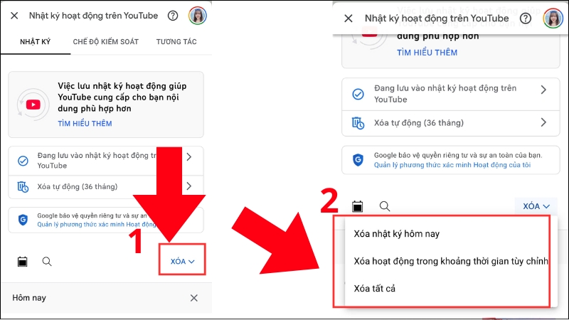 X&oacute;a h&agrave;ng loạt lịch sử video theo khoảng thời gian