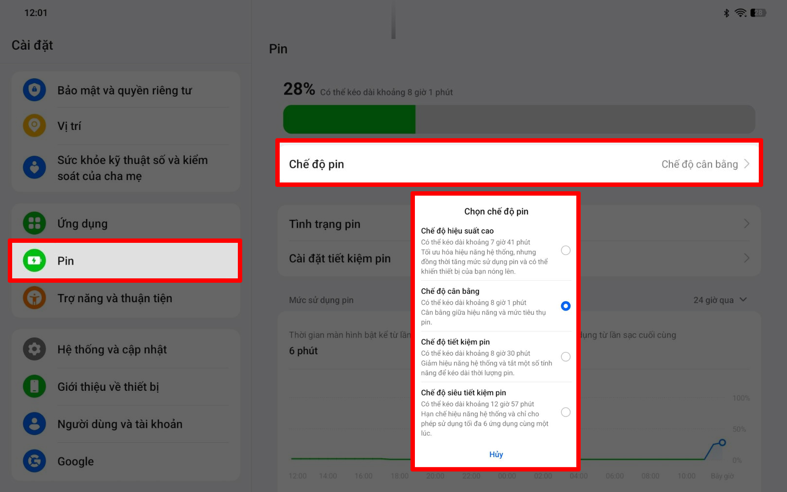 Cách bật tiết kiệm pin trên OPPO Pad SE