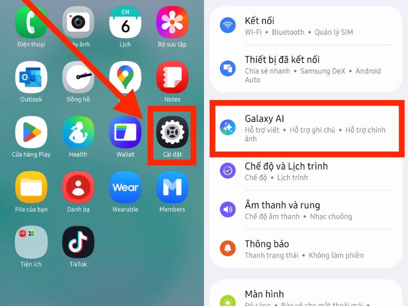 Cuộn xuống v&agrave; chọn mục Galaxy AI