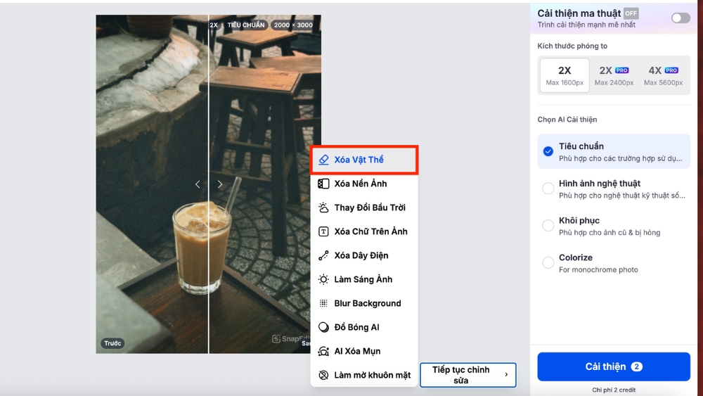 Chọn t&iacute;nh năng xo&aacute; vật thể