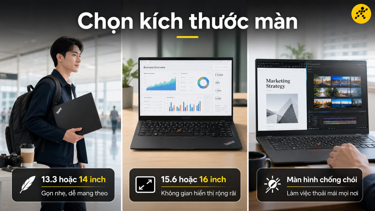 Màn hình Lenovo ThinkPad có nhiều lựa chọn kích thước cho nhu cầu làm việc khác nhau.