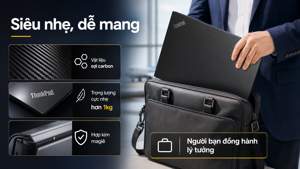 Lenovo ThinkPad nhỏ gọn, nhẹ và dễ mang theo khi di chuyển.