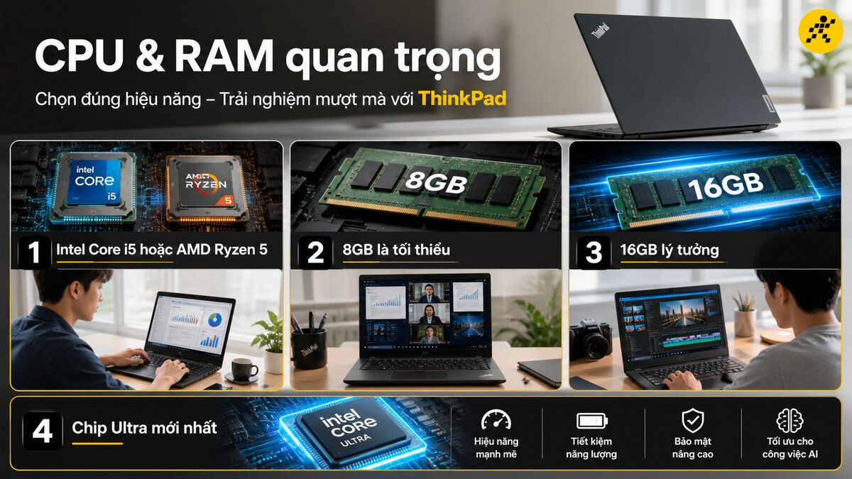 CPU và RAM trên Lenovo ThinkPad đáp ứng tốt đa nhiệm và công việc văn phòng.