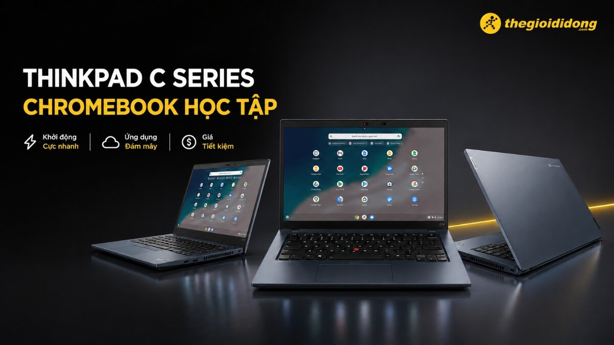 Lenovo ThinkPad C Series Chromebook chạy Chrome OS, phù hợp học tập và làm việc web.