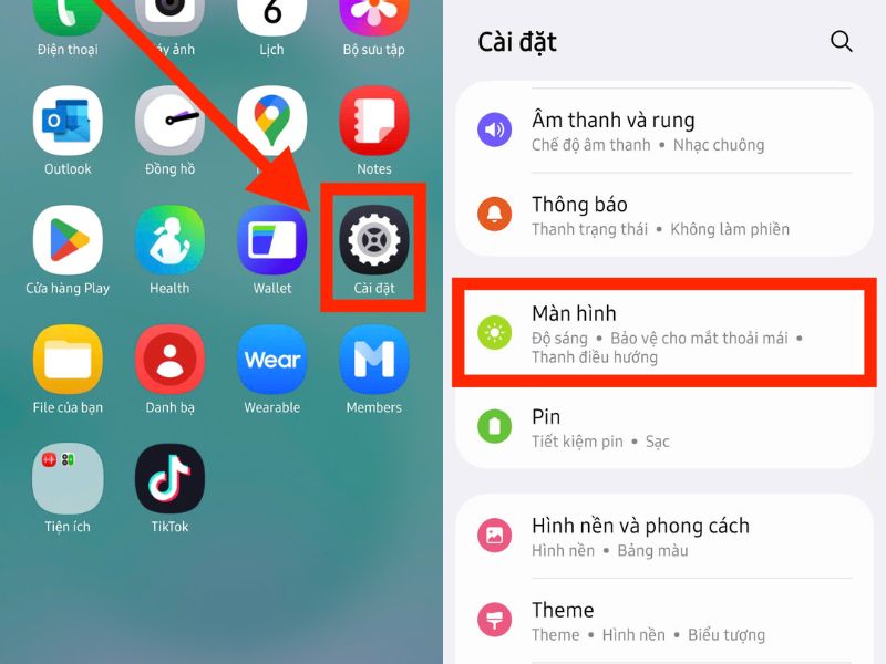 C&agrave;i đặt > M&agrave;n h&igrave;nh