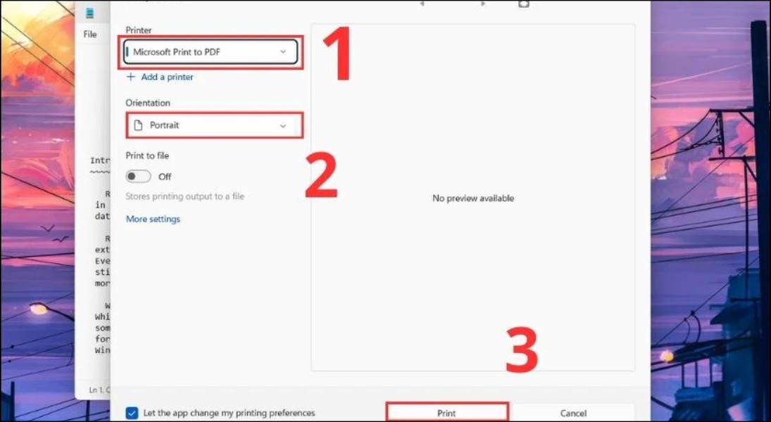 Nhấp chuột phải vào file PDF, chọn Print, sau đó chọn máy in và tùy chỉnh các thiết lập in ấn