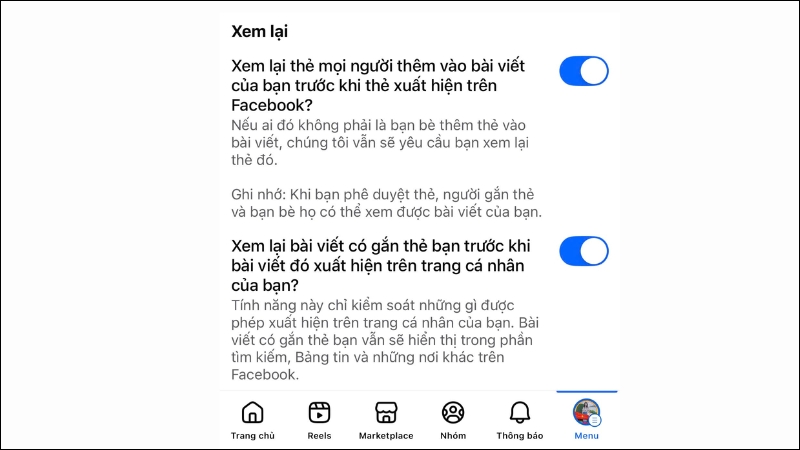 bật Xem lại b&agrave;i viết gắn thẻ bạn trước khi b&agrave;i viết xuất hiện tr&ecirc;n d&ograve;ng thời gian của bạn