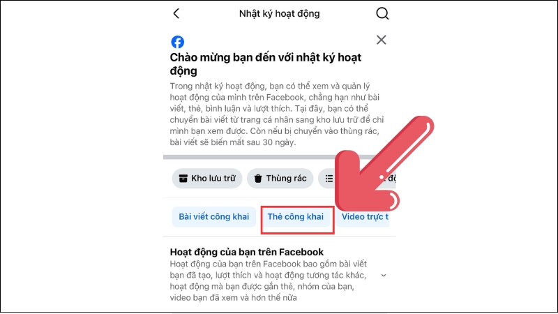 Chọn mục Thẻ c&ocirc;ng khai
