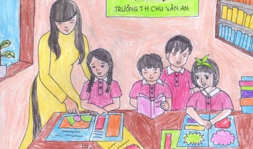 Cô giáo tận tình chỉ dạy