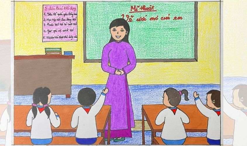 Ước mơ làm cô giáo được phác hoạ rõ nét, đơn giản