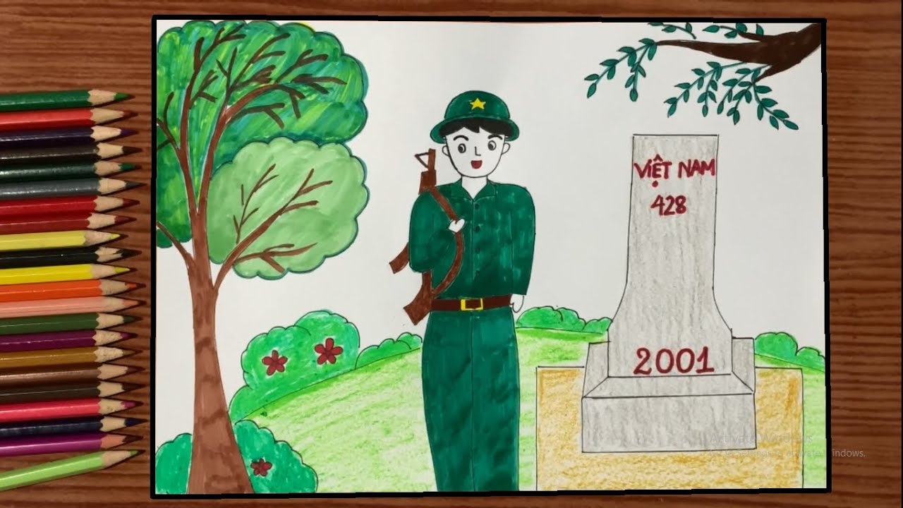 Tranh mẫu 2: ước mơ em làm chú bộ đội