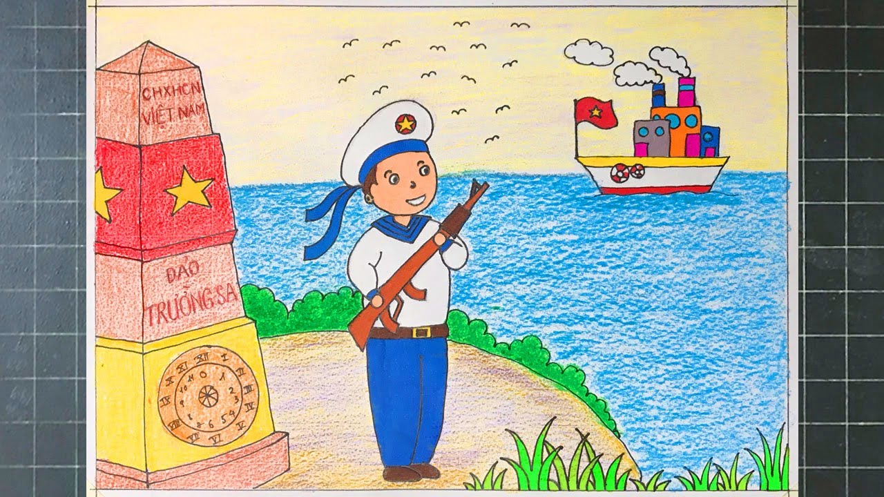 Tranh mẫu 3: ước mơ em làm chú bộ đội