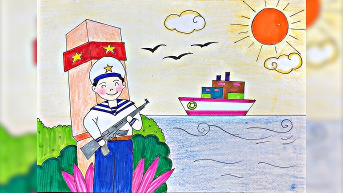 Tranh mẫu 4: ước mơ em làm chú bộ đội