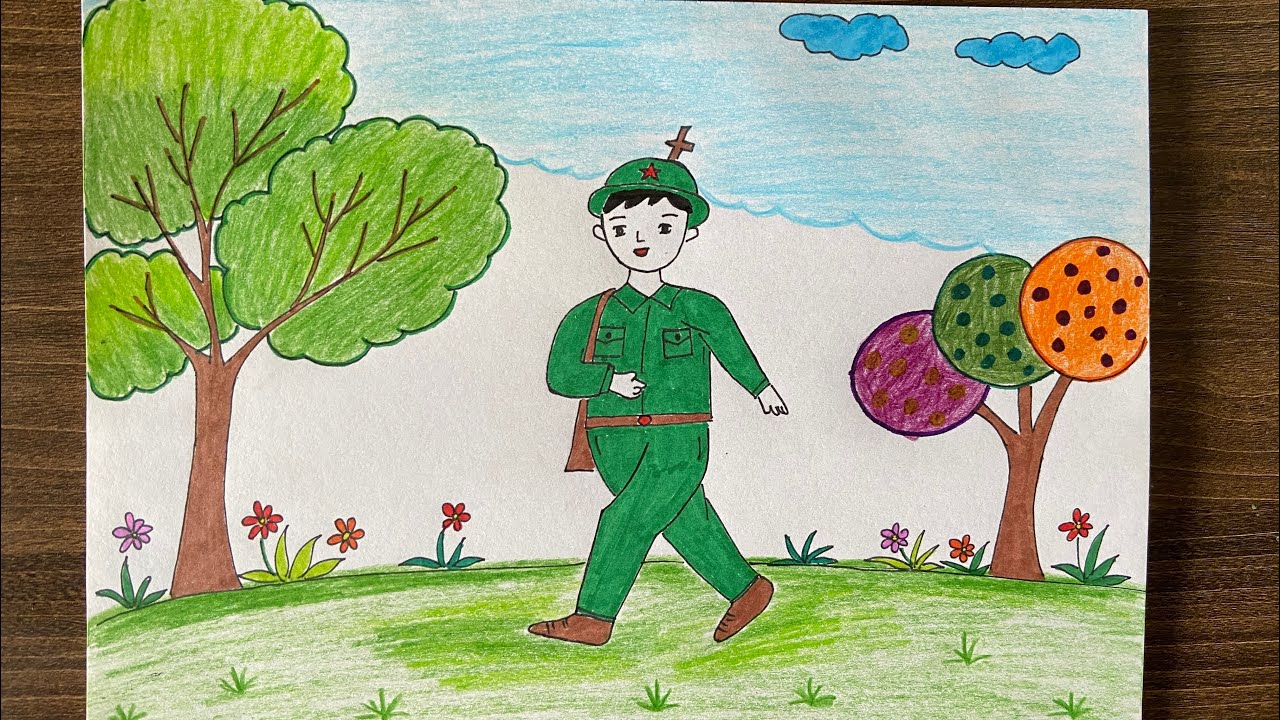 Tranh mẫu 7: ước mơ em làm chú bộ đội
