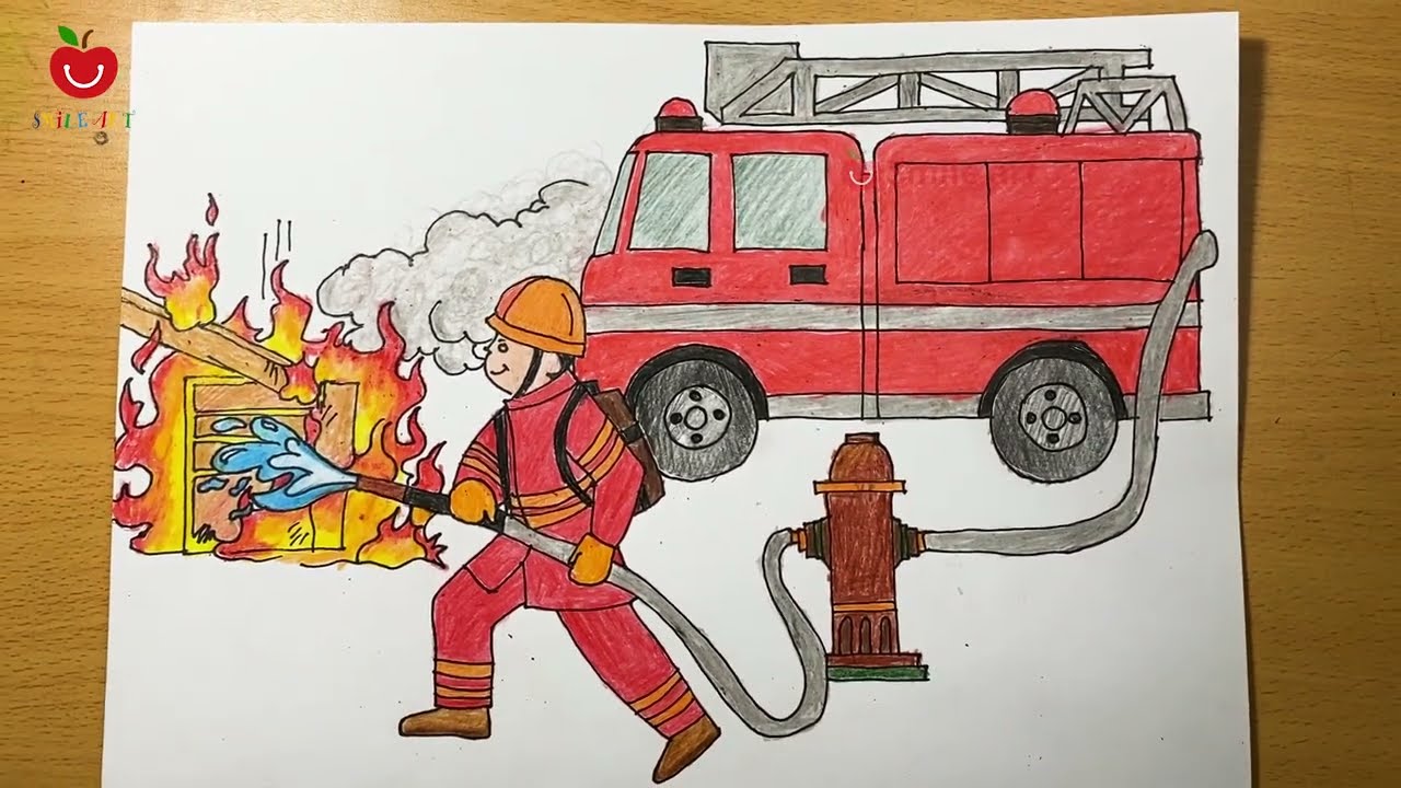 Tranh mẫu 2: ước mơ làm lính cứu hỏa