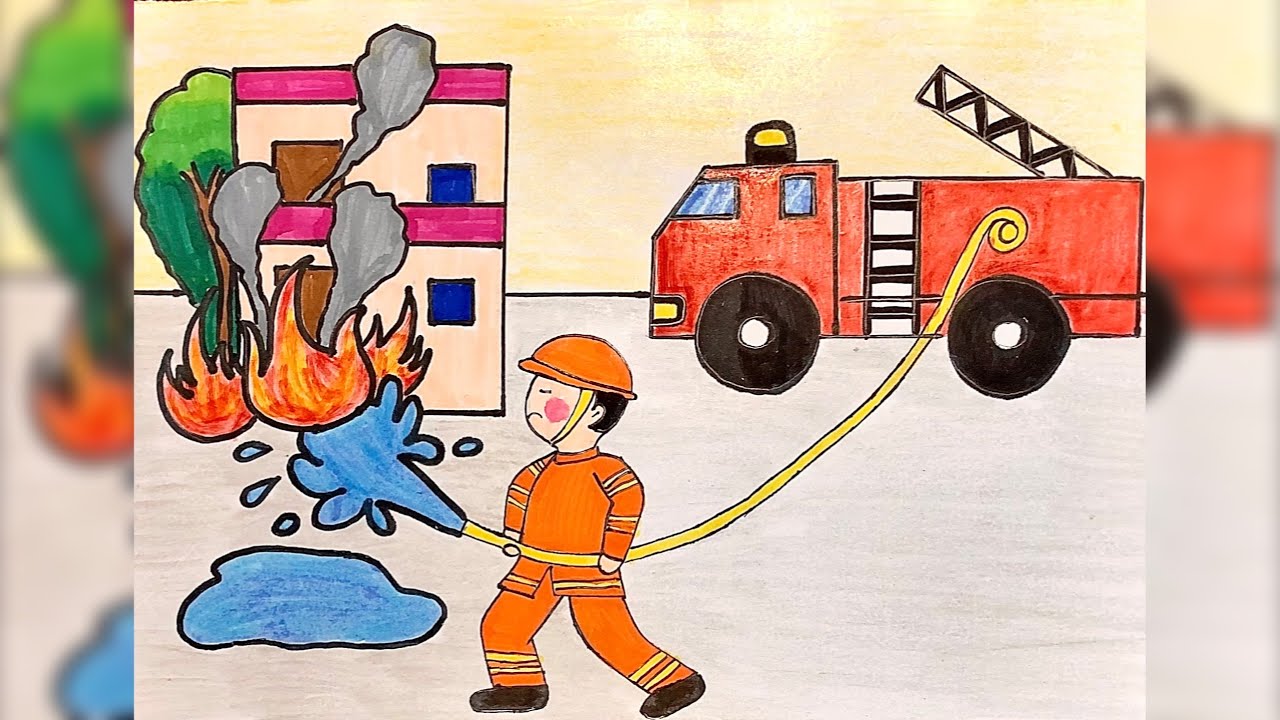 Tranh mẫu 3: ước mơ làm lính cứu hỏa