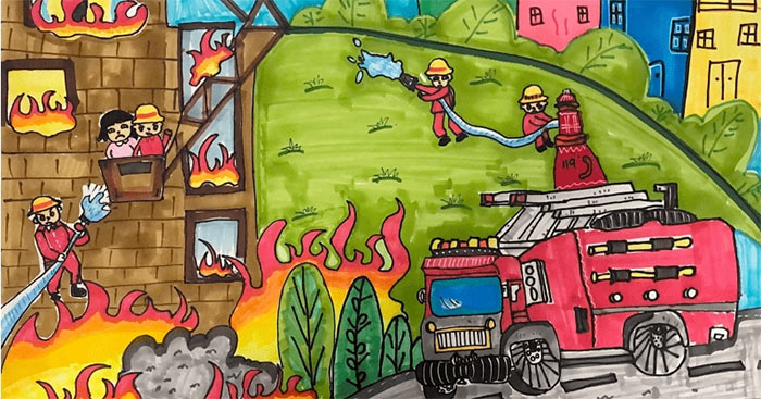 Tranh mẫu 6: ước mơ làm lính cứu hỏa