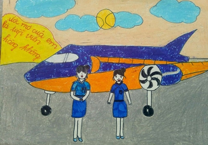 Tranh mẫu 6: ước mơ của em làm tiếp viên hàng không