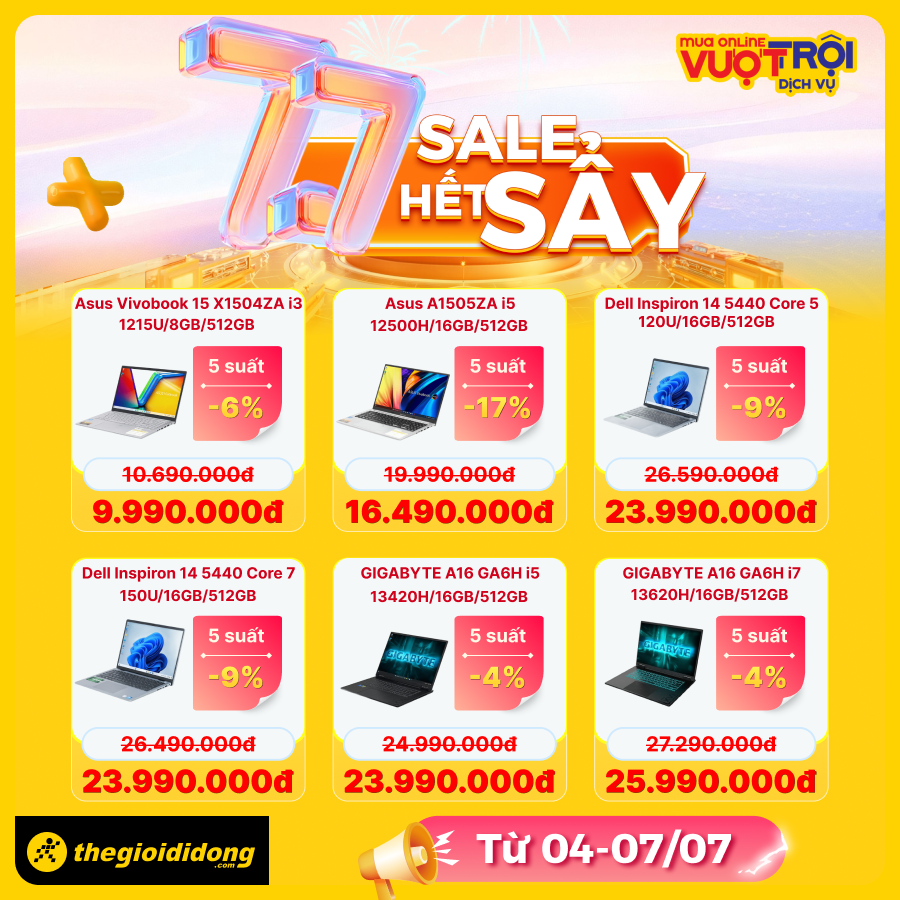 7/7 Sale Hết Sẩy: Smartphone Từ 1.7 Triệu, Iphone Giảm Đến 7 Triệu, Laptop, Phụ Kiện Giảm Ngất Ngây 7/7 Sale Hết Sẩy: Smartphone Từ 1.7 Triệu, Iphone Giảm Đến 7 Triệu, Laptop, Phụ Kiện Giảm Ngất Ngây