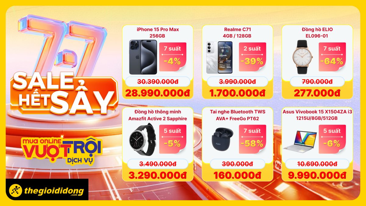 7/7 Sale Hết Sẩy: Smartphone Từ 1.7 Triệu, Iphone Giảm Đến 7 Triệu, Laptop, Phụ Kiện Giảm Ngất Ngây 7/7 Sale Hết Sẩy: Smartphone Từ 1.7 Triệu, Iphone Giảm Đến 7 Triệu, Laptop, Phụ Kiện Giảm Ngất Ngây