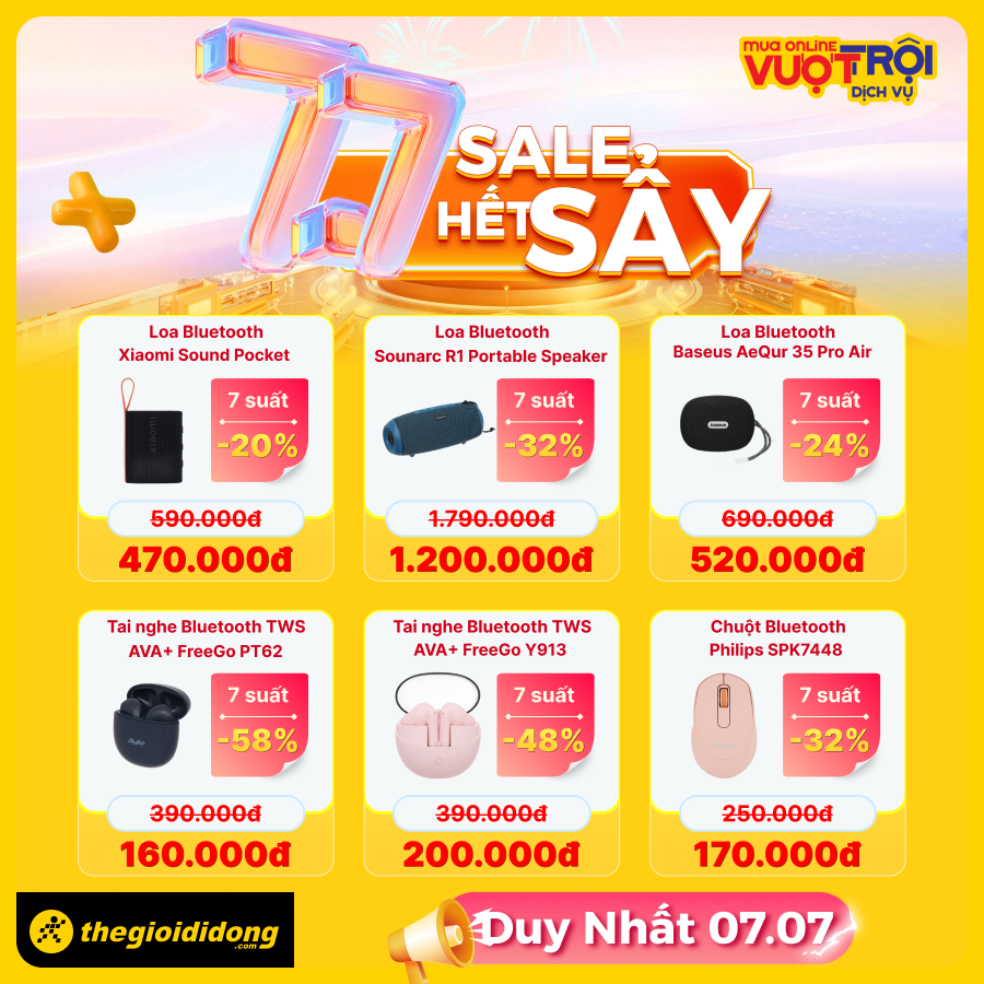 7/7 Sale Hết Sẩy: Smartphone Từ 1.7 Triệu, Iphone Giảm Đến 7 Triệu, Laptop, Phụ Kiện Giảm Ngất Ngây 7/7 Sale Hết Sẩy: Smartphone Từ 1.7 Triệu, Iphone Giảm Đến 7 Triệu, Laptop, Phụ Kiện Giảm Ngất Ngây