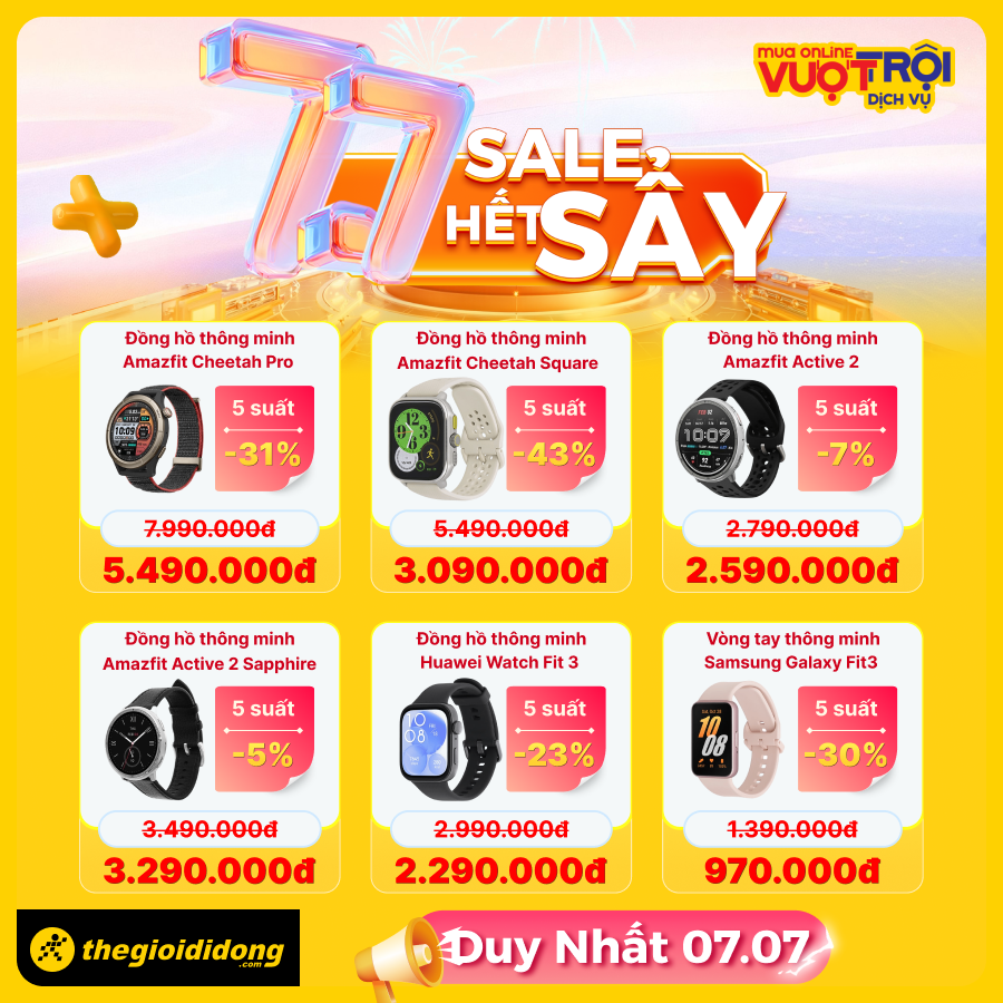 7/7 Sale Hết Sẩy: Smartphone Từ 1.7 Triệu, Iphone Giảm Đến 7 Triệu, Laptop, Phụ Kiện Giảm Ngất Ngây 7/7 Sale Hết Sẩy: Smartphone Từ 1.7 Triệu, Iphone Giảm Đến 7 Triệu, Laptop, Phụ Kiện Giảm Ngất Ngây