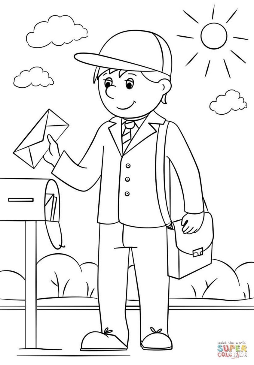 Tranh tô màu nghề nghiệp người đưa thư