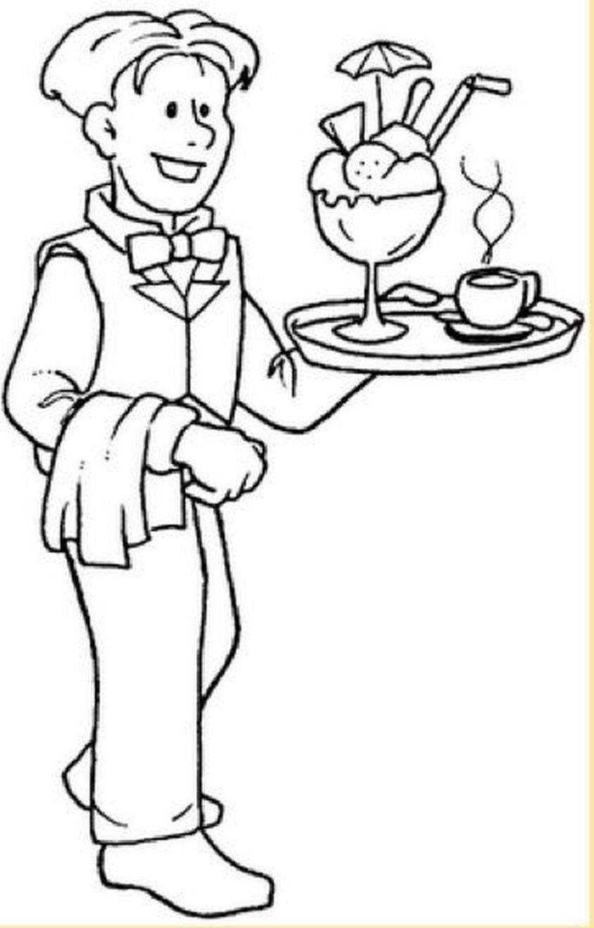 Tranh tô màu nghề nghiệp nhân viên phục vụ