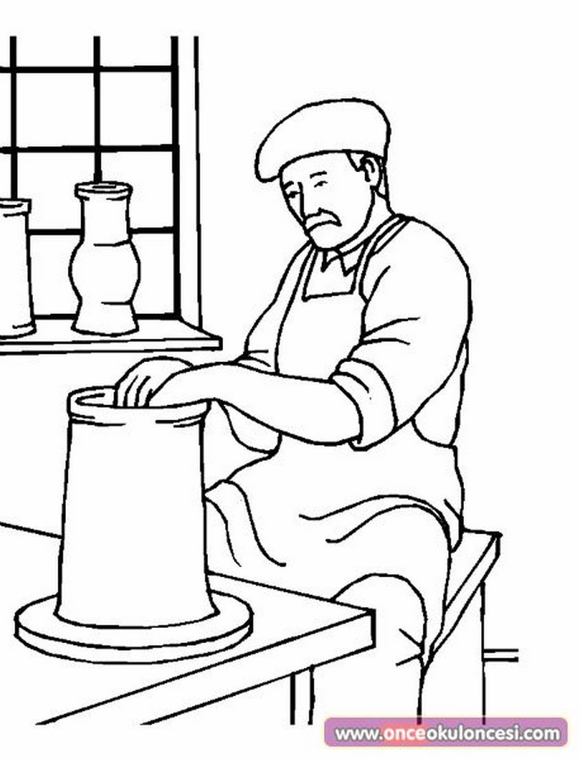 Tranh tô màu nghề nghiệp thợ làm gốm