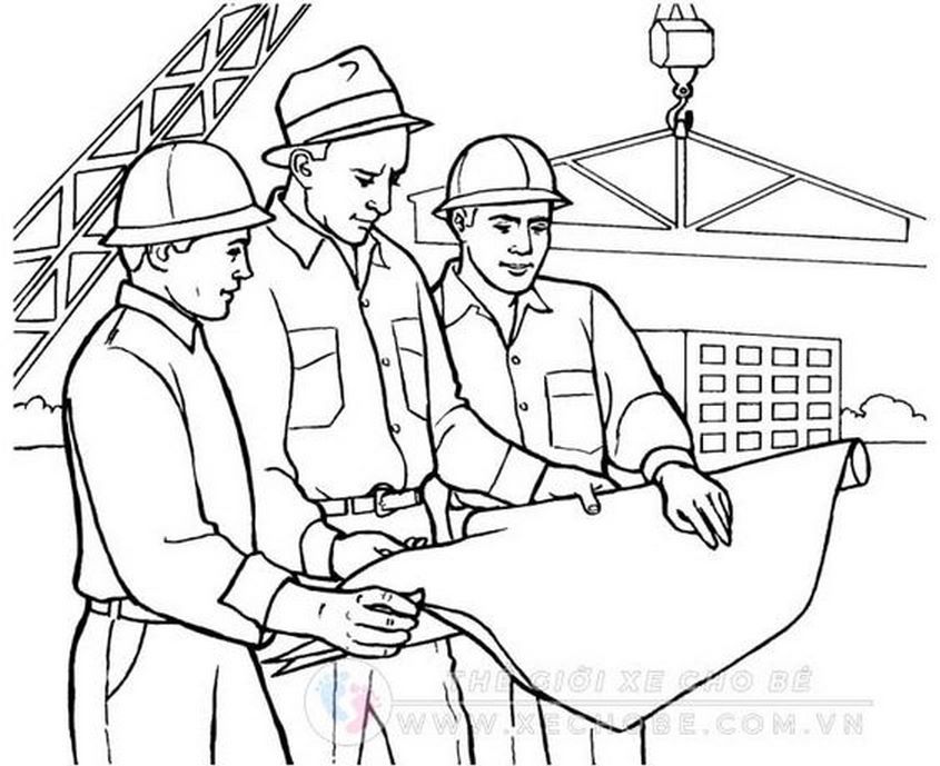 Tranh tô màu nghề nghiệp kỹ sư xây dựng