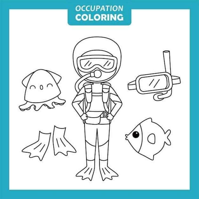 Tranh tô màu nghề nghiệp thợ lặn
